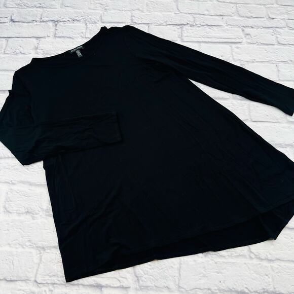 Eileen Fisher Tops - EILEEN FISHER Women's Long Sleeve Asymmetrical Shirt Medium Black Stretch‎